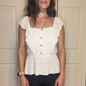 Cute white back tie ruffle tunic